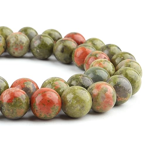DIQIO Natürliche Unakit-Perlen zur Schmuckherstellung, Steinperlen für Armbänder, 8 mm Jaspisperlen, runde Perlen (45–47 Stück, 8 mm, Unakit) von DIQIO