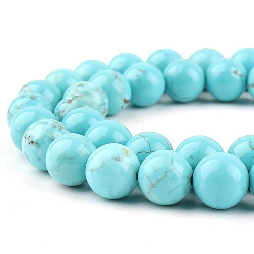 DIQIO Natürliche türkisfarbene Perlen zur Schmuckherstellung, blaue Steinperlen für Armbänder, 10 mm Kristallperlen, runde lose Perlen (34–37 Stück, 10 mm, Blaugrün) von DIQIO