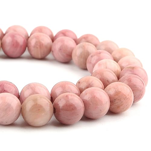 DIQIO Natursteinperlen zur Schmuckherstellung, Kristallperlen für Armbänder, 8 mm Jaspisperlen, runde Perlen (45–47 Stück, 8 mm, Rhodonit) von DIQIO
