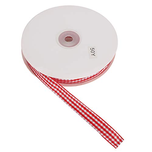 Checked Ribbon 50 Yards Roll Smooth Material Classic Grid Design für DIY Crafting Cloding Decoration Schwarz weiß rot geprüftes Ribbon 1,5 cm Breite (Red and White) von DIRBAK
