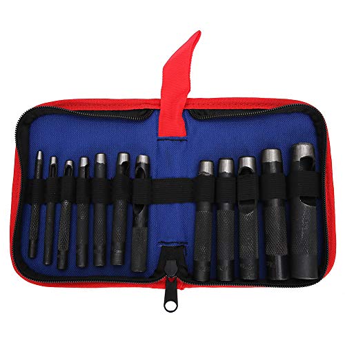 Leder Puncher Puncher Punching Set Ergonomic Craft Collection Stahlhandwerkzeuge für Lederferien und DIY -Projekte mit hochwertigem Stahlmaterial und mehreren Lochgrößen (12 pieces (3-16mm)) von DIRBAK