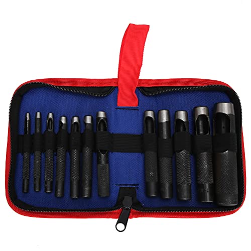 Leder Puncher Puncher Punching Set Ergonomic Craft Collection Stahlhandwerkzeuge für Lederferien und DIY -Projekte mit hochwertigem Stahlmaterial und mehreren Lochgrößen (12 pieces (3-19mm)) von DIRBAK