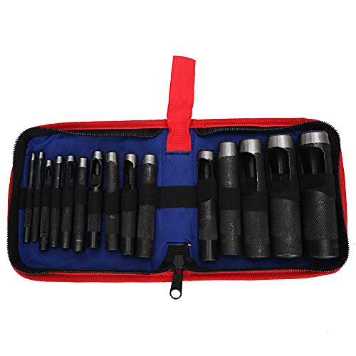 Leder Puncher Puncher Punching Set Ergonomic Craft Collection Stahlhandwerkzeuge für Lederferien und DIY -Projekte mit hochwertigem Stahlmaterial und mehreren Lochgrößen (15 pieces (3-25mm)) von DIRBAK