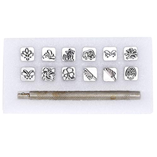 Stanz-Werkzeug-Kit aus legiertem Stahl Stanz-Stanz-Set für DIY Leder Handwerk Profis und Bastler, Gemüse gegerbtes Leder 12 Stück mit Griff (Twelve animal and plant series printing4) von DIRBAK