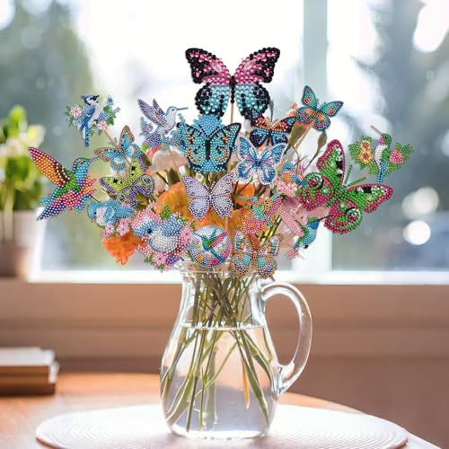 DISDADA 20 StüCk DIY Diamond Painting Schmetterling Blumenstecker Sets, Diamond Painting Kit für Blumentopf DraußEn und Drinnen Balkon Deko, Schmetterlinge und Vögel DISDADA 20 StüCk DIY Diamond Painting Schmetterling Blumenstecker Sets, Diamond Painting Kit für Blumentopf DraußEn und Drinnen Balkon Deko, Schmetterlinge und Vögel von DISDADA