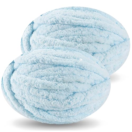 DISDADA Dicke Wolle zum Handstricken 2 StüCk 500g, Chunky Yarn Wolle zum HäKeln, Flauschig Weiche XXL wolle dick für Decke Sockenwolle Schal Mütze (Babyblau) von DISDADA