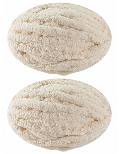 DISDADA Dicke Wolle zum Handstricken 2 StüCk 500g, Chunky Yarn Wolle zum HäKeln, Flauschig Weiche XXL wolle dick für Decke Sockenwolle Schal Mütze (Beige) von DISDADA