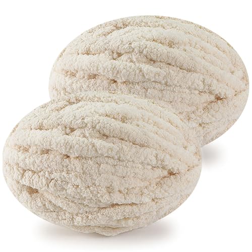 DISDADA Dicke Wolle zum Handstricken 2 StüCk 500g, Chunky Yarn Wolle zum HäKeln, Flauschig Weiche XXL wolle dick für Decke Sockenwolle Schal Mütze (Beige) von DISDADA