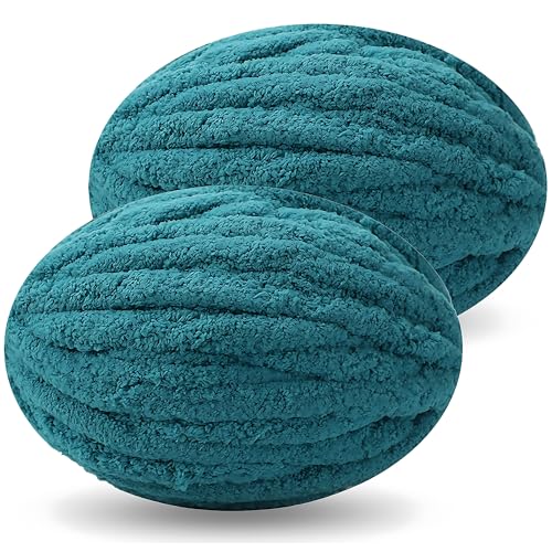 DISDADA Dicke Wolle zum Handstricken 2 StüCk 500g, Chunky Yarn Wolle zum HäKeln, Flauschig Weiche XXL wolle dick für Decke Sockenwolle Schal Mütze (Denim Blau) von DISDADA