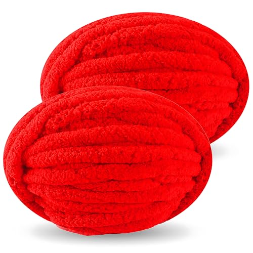 DISDADA Dicke Wolle zum Handstricken 2 StüCk 500g, Chunky Yarn Wolle zum HäKeln, Flauschig Weiche XXL wolle dick für Decke Sockenwolle Schal Mütze (Leuchtendes Rot) von DISDADA