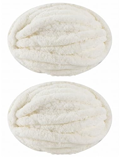 DISDADA Dicke Wolle zum Handstricken 2 StüCk 500g, Chunky Yarn Wolle zum HäKeln, Flauschig Weiche XXL wolle dick für Decke Sockenwolle Schal Mütze (Milchweiß) von DISDADA