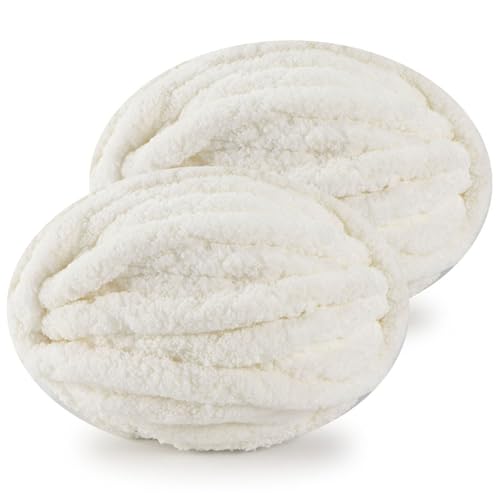DISDADA Dicke Wolle zum Handstricken 2 StüCk 500g, Chunky Yarn Wolle zum HäKeln, Flauschig Weiche XXL wolle dick für Decke Sockenwolle Schal Mütze (Milchweiß) von DISDADA