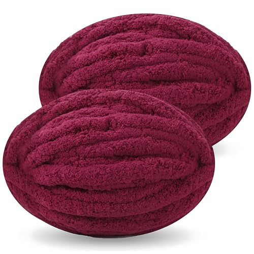 DISDADA Dicke Wolle zum Handstricken 2 StüCk 500g, Chunky Yarn Wolle zum HäKeln, Flauschig Weiche XXL wolle dick für Decke Sockenwolle Schal Mütze (Weinrot) von DISDADA