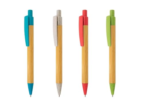 DISOK - Menge 40 bis 120 Kugelschreiber aus Bambus und mehrfarbigen Weizenfaser. Unternehmensgeschenke, Werbeartikel, Werbegeschenke. (80) von DISOK