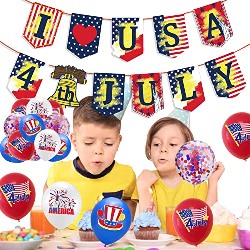 DISPRA Dekorationen für den 4. Juli, Partyzubehör für den 4. Juli Memorial Day | Patriotisches Memorial Day Erinnerungsdekor,Langlebige Luftballons und Wimpelketten, um Ihren Patriotismus zu zeigen von DISPRA