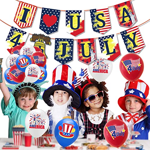 DISPRA Wimpel-Banner-Luftballons mit amerikanischer Flagge, Luftballons und Wimpelkette zum Unabhängigkeitstag | Patriotisches Memorial Day Erinnerungsdekor,Langlebige Luftballons und Wimpelketten, um von DISPRA