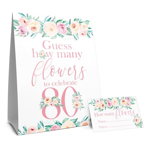 DISTINCTIVS 80 Geburtstag Party Spiel - How Many Flowers - Pink Floral Birthday Games for Adults, Flower Garden Theme DISTINCTIVS 80 Geburtstag Party Spiel - How Many Flowers - Pink Floral Birthday Games for Adults, Flower Garden Theme von DISTINCTIVS