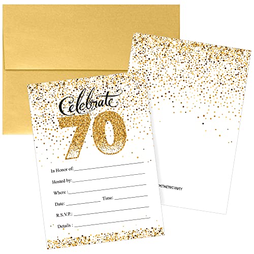 DISTINCTIVS Einladungskarten zum 70. Geburtstag, Weiß und Gold, 10 Karten mit Umschlägen von DISTINCTIVS