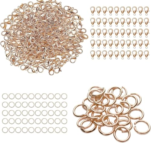 DITK-U 100 Stück Kettenverschluss Armband Verschlüsse Schmuck Verschlüsse mit 100 Stück 6mm Sprung Ringe für Schmuckherstellung, Ohrring, Armband, Halskette (Gold) von DITK-U