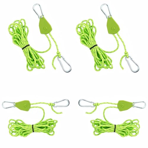 DITK-U 4 Stück Leichte Abspannleine Zeltschnur Reflektierend Zeltseil mit Spanner Einsteller für Outdoor-Camping, Zelte, Vorzelte, Tragkraft 68kg (4mm x 4m) Grün von DITK-U