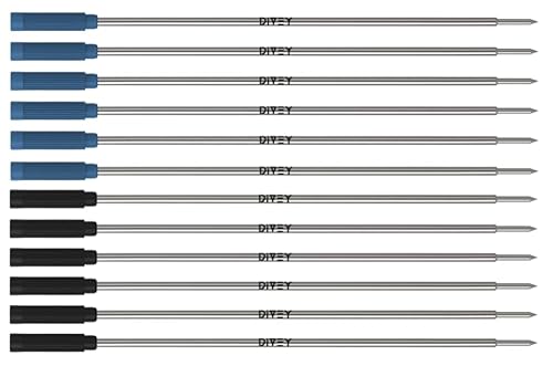 DIVEY Kugelschreiberminen für das C1-Format - hochwertige Standard Kuliminen im Cross-Format - Ersatzminen - Kugelschreiber Minen - dünne Minen - Kugelschreiber Patrone - Schwarz & Blau von DIVEY