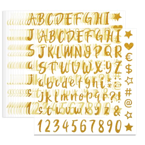 10 Blatt 800 Stück Glitzer Buchstaben Zahlen Aufkleber, Selbstklebende Gold Alphabet Zahlen Sticker, Wasserdichte Alphabet Zahlen Sticker für Hochzeit Geburtstag Briefkasten DIY Scrapbooking (Gold) von DIVINA VITAE