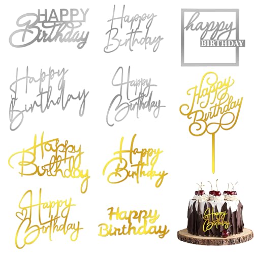 Happy Birthday Tortendeko 10 Stück Gold Silber Cake Topper Happy Birthday Acryl Happy Birthday Geburtstagstorte Deko für Babyparty Jubiläumsfeier von DIVINA VITAE