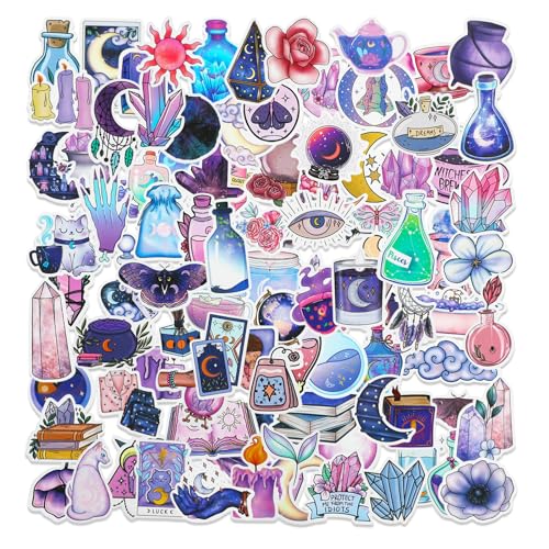 100 Stück Magic Mond Aufkleber Blumen Aufkleber Sticker Scrapbooking Wasserfest Graffiti Sticker Wasserflasche Lila Hexe Aufkleber Set für Teenager Mädchen Journaling Zubehör von DIVINA VITAE