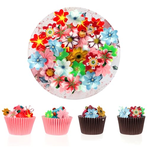 120 Stück Essbare Blumen Cupcake Topper Oblatenpapier Essbare Blumen Tortendeko Topper für Frauen und Mädchen Geburtstagsparty Essensdekoration von DIVINA VITAE