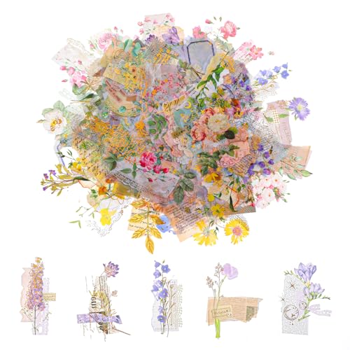 120 Stück Blumen Vintage Sticker, Transparente Pet Blumenaufkleber,Pflanzen Sticker, Wasserfeste Flower Stickers, Blumen Zum Basteln Für Diy Scrapbooking, Fahrrad, Fotoalbum, Journal 120 Stück Blumen Vintage Sticker, Transparente Pet Blumenaufkleber,Pflanzen Sticker, Wasserfeste Flower Stickers, Blumen Zum Basteln Für Diy Scrapbooking, Fahrrad, Fotoalbum, Journal von DIVINA VITAE