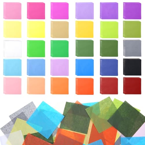 1200 Stück Seidenpapier-Quadrate, Transparentpapier Bunt, 10 X 10 Cm Regenbogen-Mosaik-Quadrate, Transparentpapier Für Kunst, Handwerk, DIY, Scrunch Kunst 30 Verschiedene Farben von DIVINA VITAE