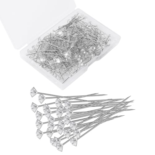 200 Stück Diamant Blumen Strauß Pins, 5.1 cm Diamant-Nadeln, Hochzeit Blumen Nadeln mit Box, Lang Strass-Nadeln, Gerade Kopf Blumenstrauß-Zubehör für Hochzeit, Schmuck, Blumen Handwerk Deko von DIVINA VITAE