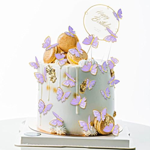 21 Stück Goldener Rand Schmetterlings Cake Topper Happy Birthday Tortendeko Mädchen Schmetterlings-Kuchendekoration Deko Geburtstag Mädchen Kuchen Deko Mädchen (Lila) von DIVINA VITAE