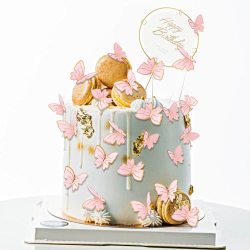 21 Stück Goldener Rand Schmetterlings Cake Topper Happy Birthday Tortendeko Mädchen Schmetterlings-Kuchendekoration Deko Geburtstag Mädchen Kuchen Deko Mädchen (Ros) von DIVINA VITAE