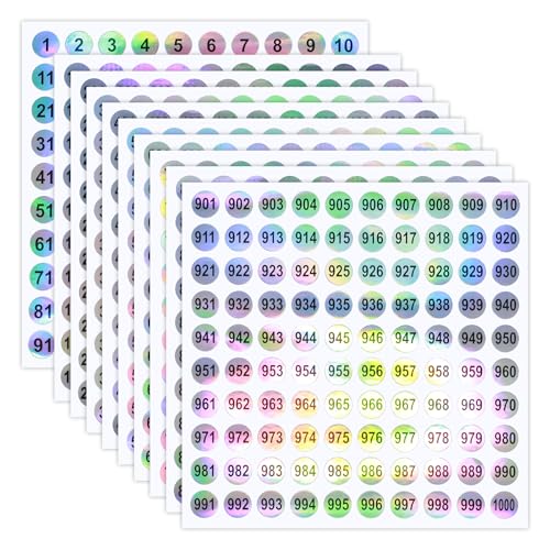30 Blatt Klebepunkte Zahlen Aufkleber, 1-1000 Number Stickers, 10 mm Klebezahlen, Wetterfest Zahlennaufkleber, Selbstklebende Runde Aufkleber, zum Aufkleben Sortieren Inventars Organisieren Codieru von DIVINA VITAE