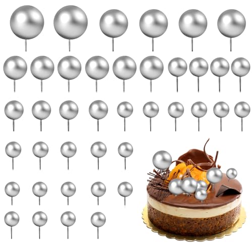 40 Stück Tortendeko Kugeln Rund Kuchenaufsätze Tortendeko Kugeln Schaumstoff Ballon Cupcake Topper Silber Kuchendekorationen DIY Torten Topper Dekoration für Geburtstag Babyparty von DIVINA VITAE