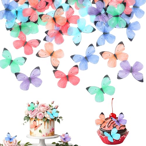 50 Stück Essbare Schmetterlinge für Torte Bunte Schmetterling Deko Torten Kuchen Deko Esspapier Tortendeko Schmetterling für Mädchen Geburtstag Jahrestag Hochzeit Baby party von DIVINA VITAE