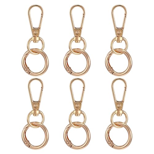 6 Stück Bnehmbare Karabinerhaken Mit 4 Federschnallenclip Metall Karabiner Verschlüsse Schlüsselanhänger 360° Drehbare Schlüsselringring Für Diy Keychain Rucksack Kunsthandwerk（Gold） von DIVINA VITAE