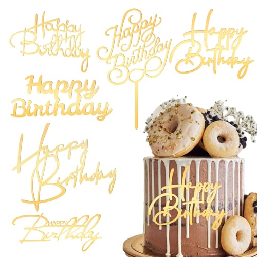 Happy Birthday Tortendeko 6 Stück Gold Cake Topper Happy Birthday Acryl Happy Birthday Geburtstagstorte Deko für Babyparty Jubiläumsfeier von DIVINA VITAE