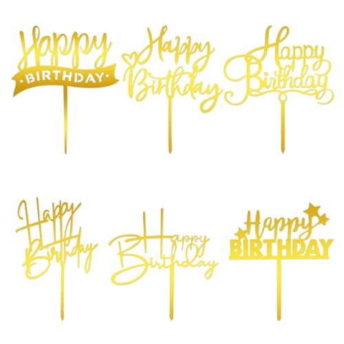 Happy Birthday Tortendeko 6 Stück Gold Happy Birthday Cake Topper Acryl Happy Birthday Geburtstagstorte Deko für Babyparty Jubiläumsfeier von DIVINA VITAE