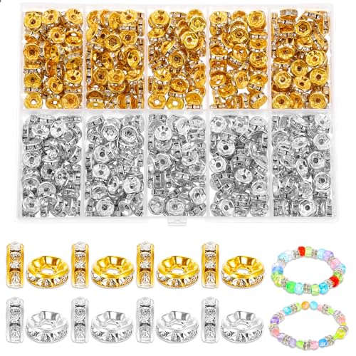 600 Stück Strass Perlen Für Armbänder 8mm Zwischen Perlen Zum Auffädeln Clay Beads Rondell-Abstandsperlen In Silber Und Gold Zur Schmuckherstellung Abstandsperlen Für Diy Schmuck Halsketten 600 Stück Strass Perlen Für Armbänder 8mm Zwischen Perlen Zum Auffädeln Clay Beads Rondell-Abstandsperlen In Silber Und Gold Zur Schmuckherstellung Abstandsperlen Für Diy Schmuck Halsketten von DIVINA VITAE