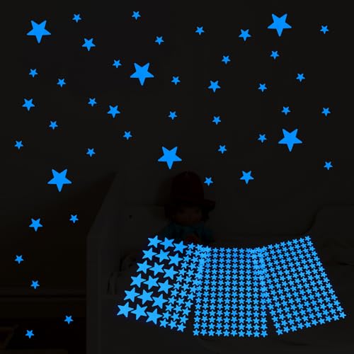 708 Stück Kinderzimmer Leuchtsterne Selbstklebend Leuchtsticker Decke Sterne im Dunkeln Leuchten Aufkleber 3D Leuchtsterne Galaxie Sterne Wandaufkleber für Schlafzimmer Dekoration (Blau) von DIVINA VITAE