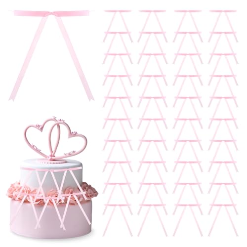 Schleifen,gedrehte Schleifen, 12,7 x 17,8 cm, 50 Stück Tortendeko Rosa Schleife, Torten Schleifen Deko,Kuchendeko Schleife für Mädchen Geburtstag Valentinstag Hochzeitstorte (Rosa) von DIVINA VITAE