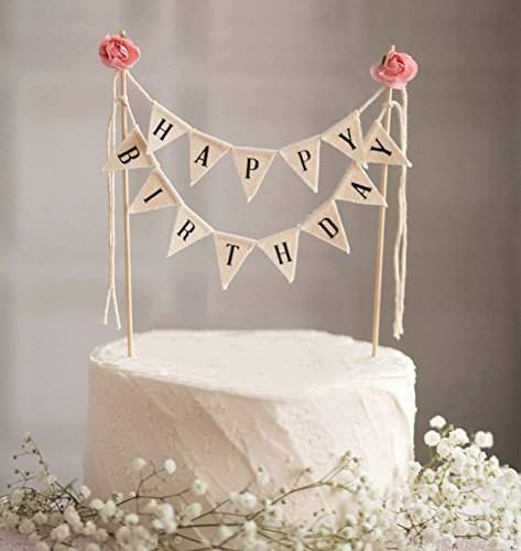 DIVISTAR „Happy Birthday“-Kuchen-Wimpelkette mit Holzstab und Rosen, handgefertigte Kuchendekoration, Elfenbeinfarben/Rosa DIVISTAR „Happy Birthday“-Kuchen-Wimpelkette mit Holzstab und Rosen, handgefertigte Kuchendekoration, Elfenbeinfarben/Rosa von DIVISTAR