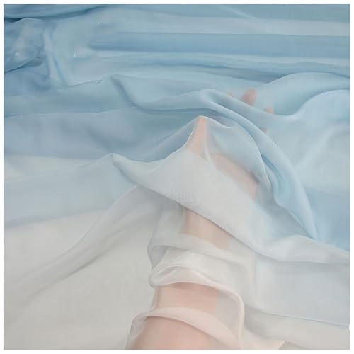 Chiffon-Stoff Meterware 150 cm Breiter Seidenkrepp Farbverlauf Bedruckter Chiffonstoff Nähmaterial für Hochzeitskleid, Party-Hintergrund und DIY-Bastelarbeiten(Blue 1) von DIWAL