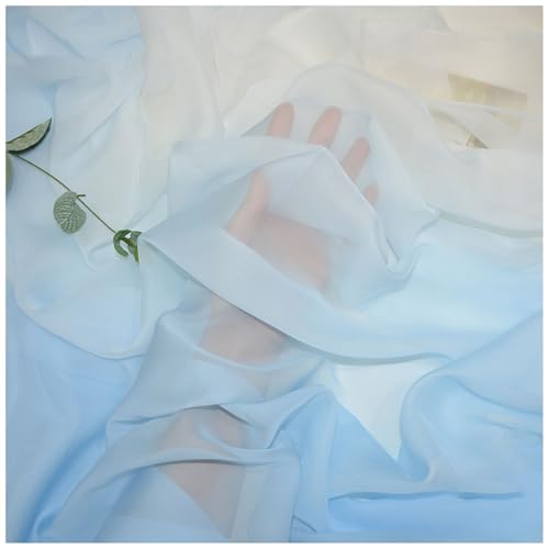 Chiffon-Stoff Meterware 150 cm Breiter Seidenkrepp Farbverlauf Bedruckter Chiffonstoff Nähmaterial für Hochzeitskleid, Party-Hintergrund und DIY-Bastelarbeiten(Blue 2) von DIWAL