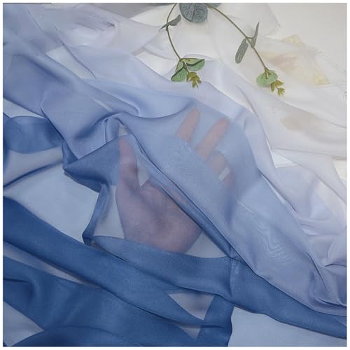 Chiffon-Stoff Meterware 150 cm Breiter Seidenkrepp Farbverlauf Bedruckter Chiffonstoff Nähmaterial für Hochzeitskleid, Party-Hintergrund und DIY-Bastelarbeiten(Blue 3) von DIWAL
