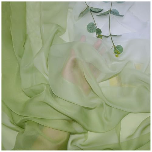 Chiffon-Stoff Meterware 150 cm Breiter Seidenkrepp Farbverlauf Bedruckter Chiffonstoff Nähmaterial für Hochzeitskleid, Party-Hintergrund und DIY-Bastelarbeiten(Green 1) von DIWAL