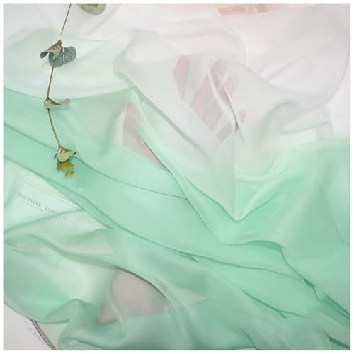 Chiffon-Stoff Meterware 150 cm Breiter Seidenkrepp Farbverlauf Bedruckter Chiffonstoff Nähmaterial für Hochzeitskleid, Party-Hintergrund und DIY-Bastelarbeiten(Green 2) von DIWAL