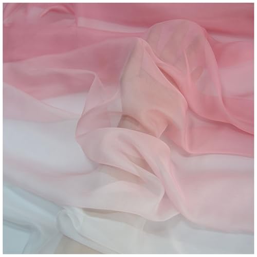 Chiffon-Stoff Meterware 150 cm Breiter Seidenkrepp Farbverlauf Bedruckter Chiffonstoff Nähmaterial für Hochzeitskleid, Party-Hintergrund und DIY-Bastelarbeiten(Pink 1) von DIWAL